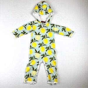 MilkBarn Lemon Organic Cotton Hooded One Piece  12/18M Romper